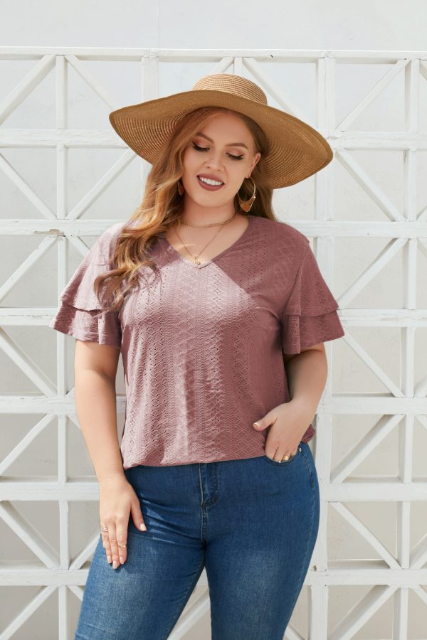 Plus Size V-Neck Short Sleeve T-Shirt - Image 3