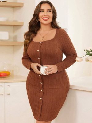 Plus Size Slim Fit Square Collar Sexy Dress