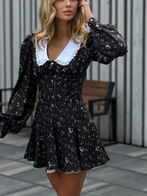 Spring Floral Doll Collar A-Line Dress with Long Sleeves