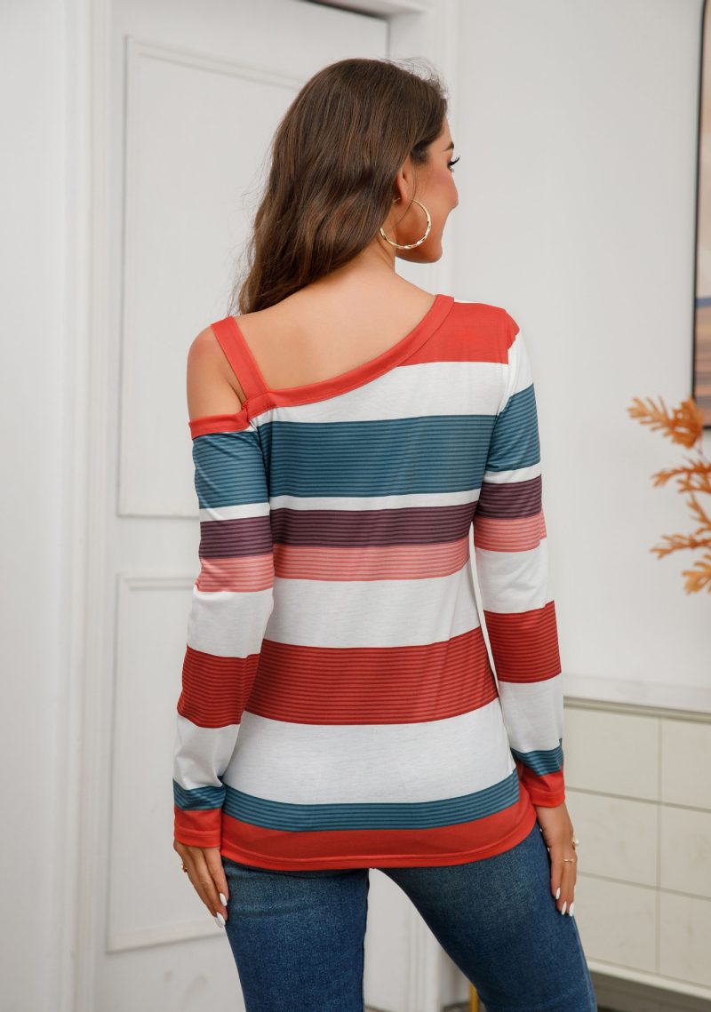 Casual Multi-Color Stripe Long Sleeve Sweater - Image 2
