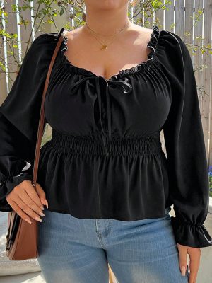 Plus Size French Retro Puff Sleeve Top