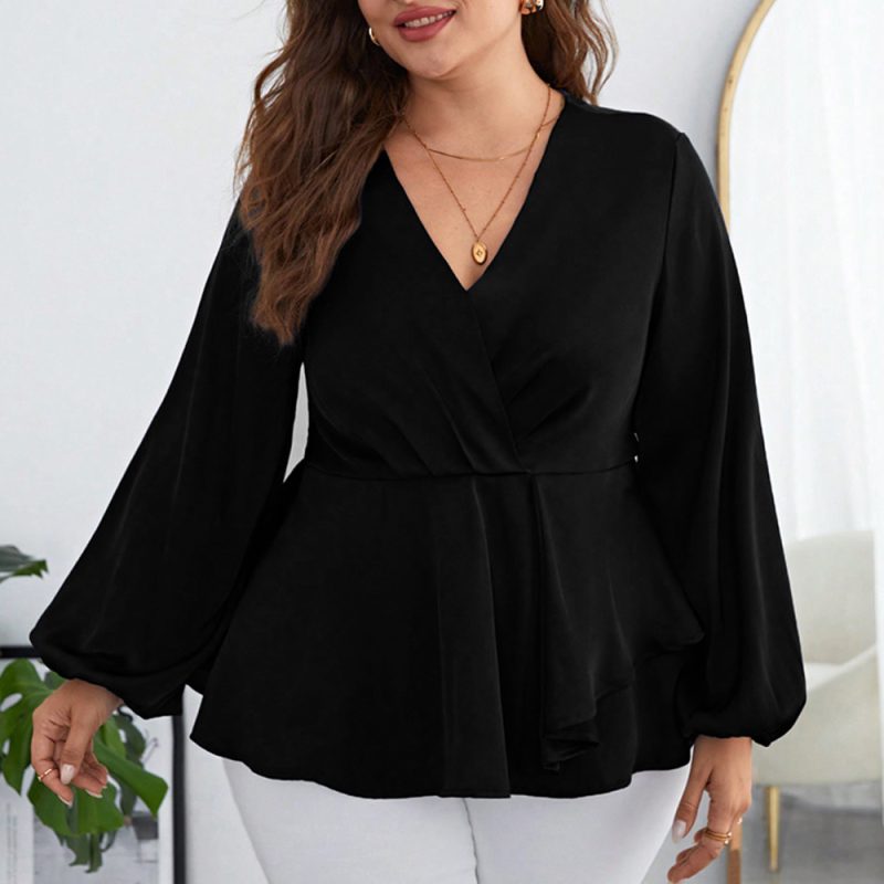 Plus Size Solid Color Chiffon Cinched Sleeve Shirt - Image 4