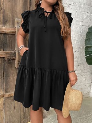 Plus Size Lotus Leaf Collar Dress