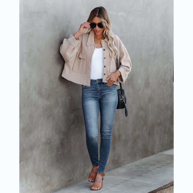 Waffle Collared Coat - Casual Autumn/Winter - Image 4