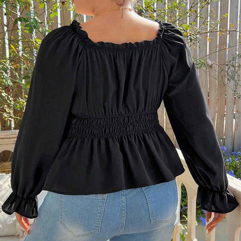 Plus Size French Retro Puff Sleeve Top - Image 2