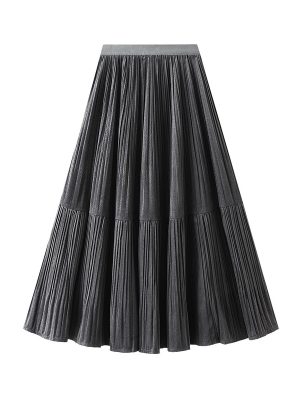 Autumn Velvet Pleated Maxi Skirt in Gold Velvet