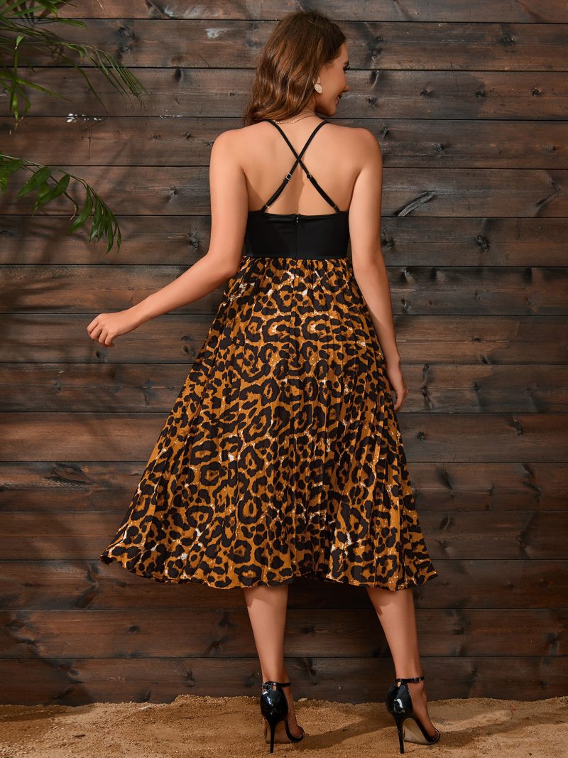 Summer Pleated U-Collar Leopard Dress - Image 2