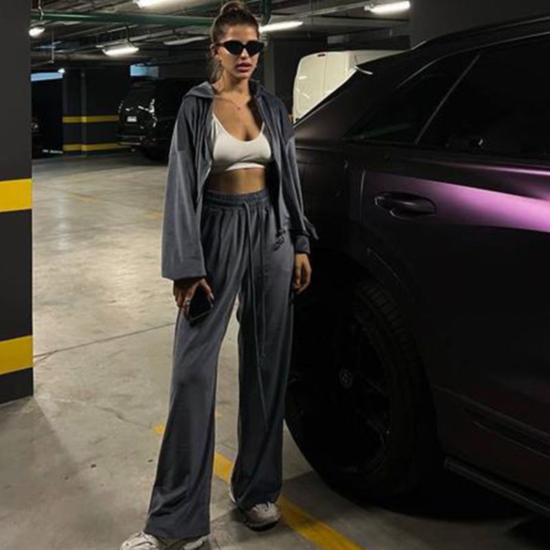 Gold Velvet Drawstring Casual Suit - Early Autumn Style - Image 2
