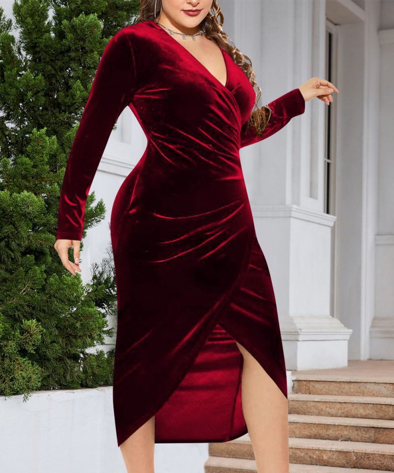 Velvet Deep V-Neck Bodycon Dress - Image 4