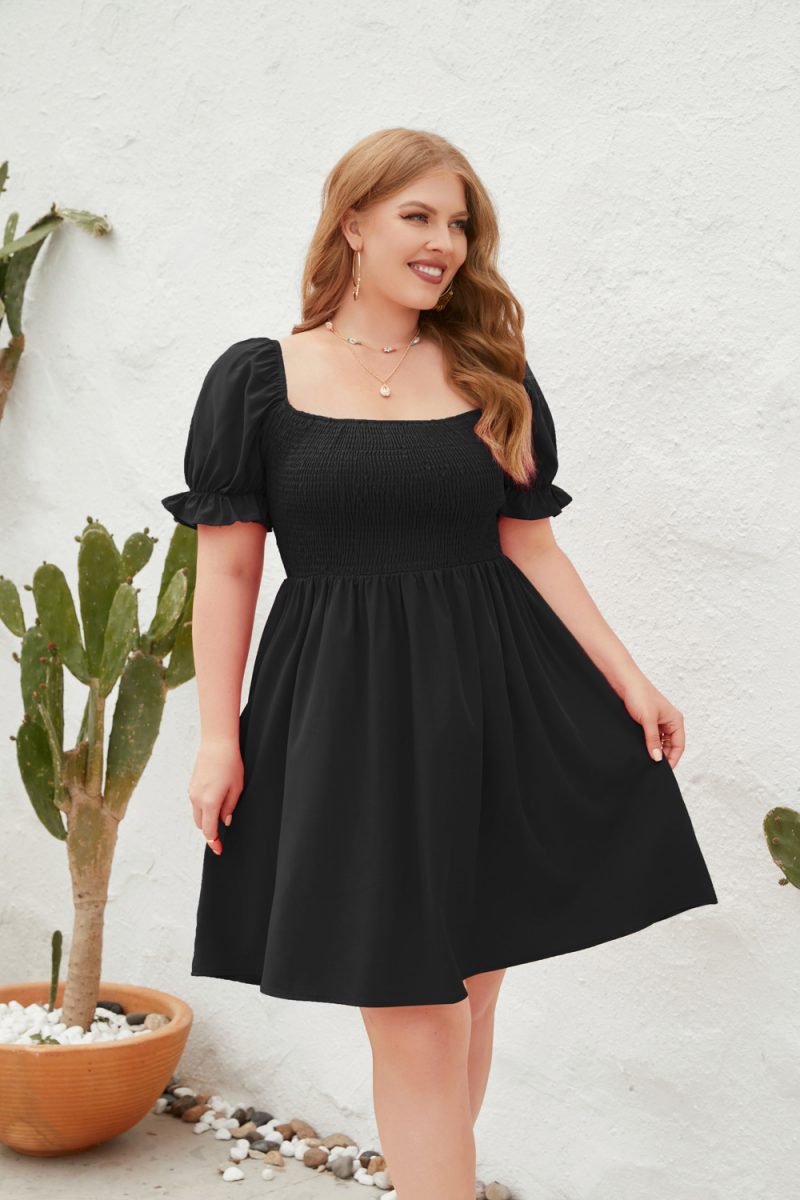 Plus Size Smocking Puff Sleeve Dress - Image 3