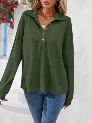 Polo Collar Long-Sleeve Top