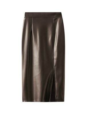 Autumn Elegance Faux Leather Side-Split Skirt