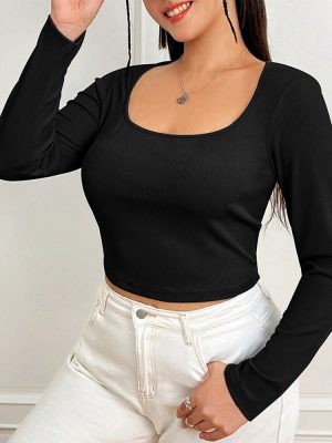 Office U-Neck Slim Fit Long Sleeve Top