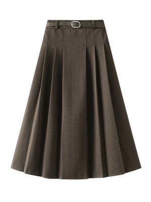 Woolen Pleats A-Line Big Hem Skirt for Autumn Sophistication