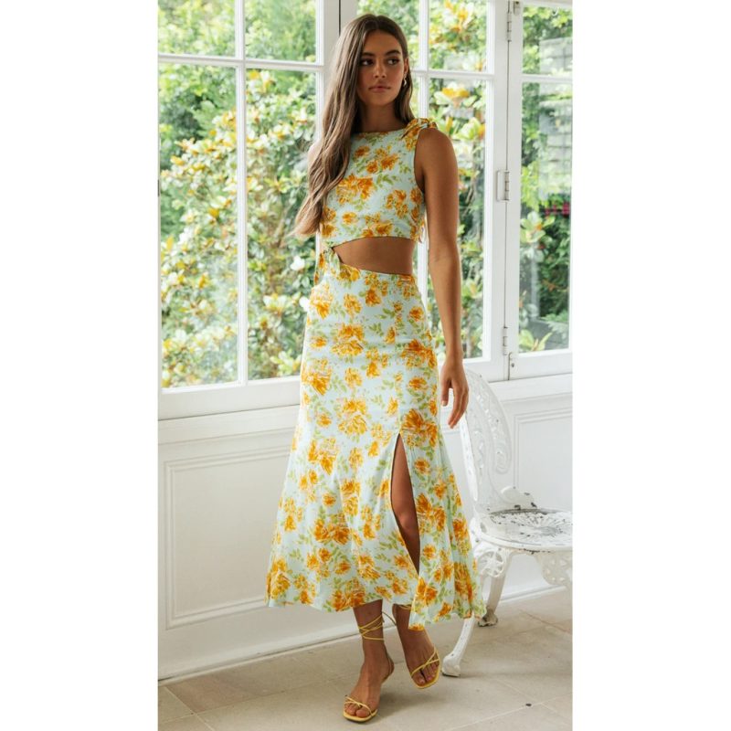 Digital Floral Print Tie-Neck Dress - Spring Summer - Image 4