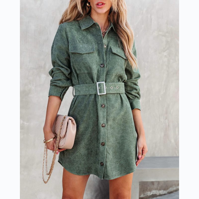 Waist Tight Corduroy Dress - Autumn/Winter - Image 3