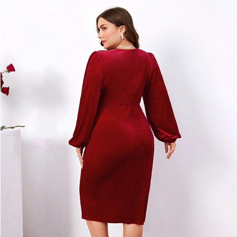 Sexy V-Neck Long Sleeve Sheath Dress - Image 2