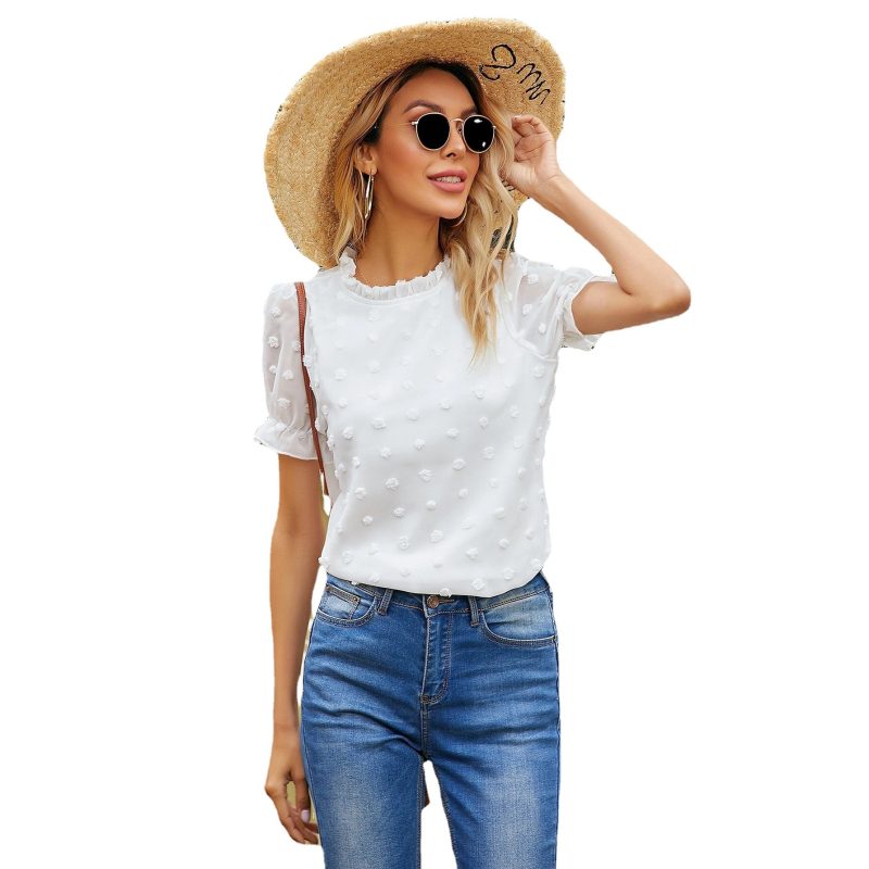 Chiffon Round Neck Short Sleeve Top - Summer Chic - Image 5