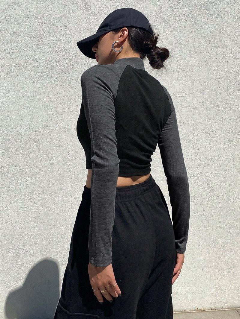 Trendy Cool Sexy Contrast Zip T-Shirt - Image 2
