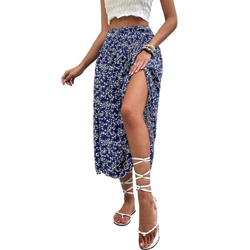 Stylish Mid-Length Blue Printed Skirt for Women - Image 6