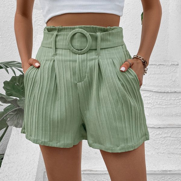 Stylish Solid Color Pleated Shorts for Women - Image 2