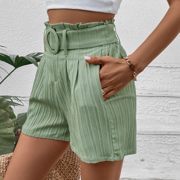 Stylish Solid Color Pleated Shorts for Women - Image 3