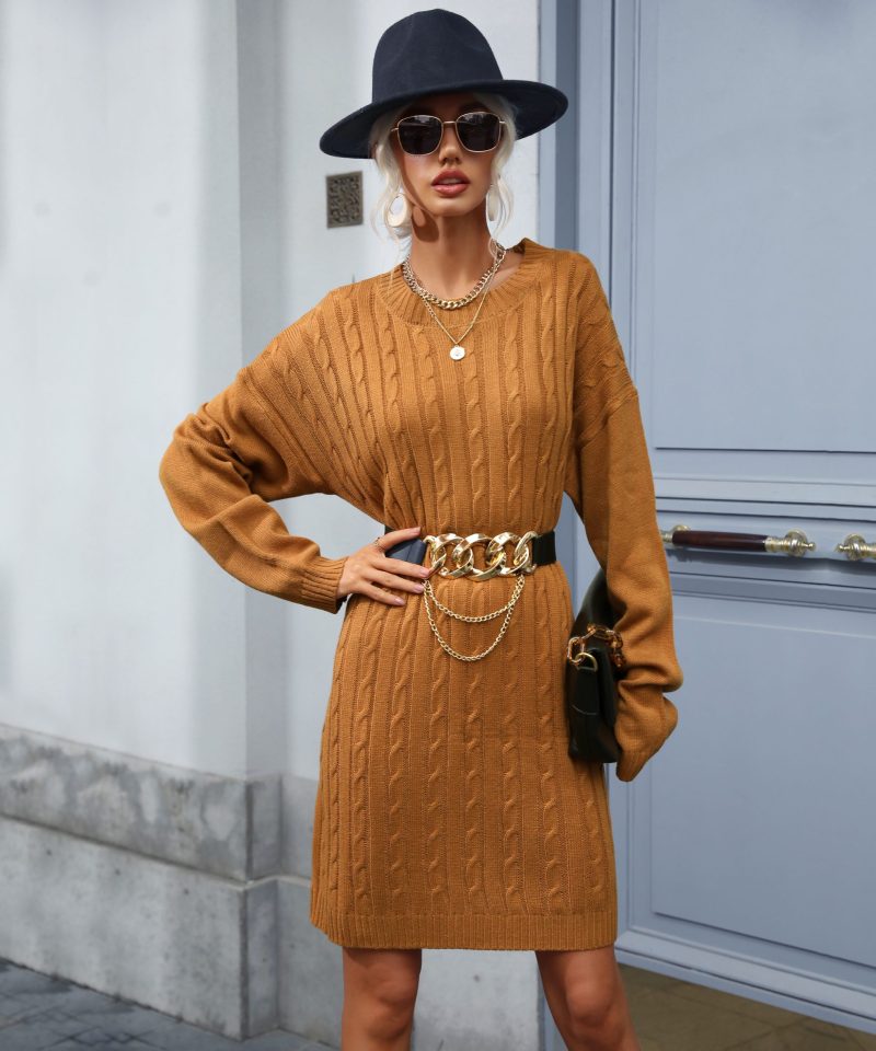 Retro Twist Woolen Dresses - Women's Autumn/Winter Fashion - Image 7