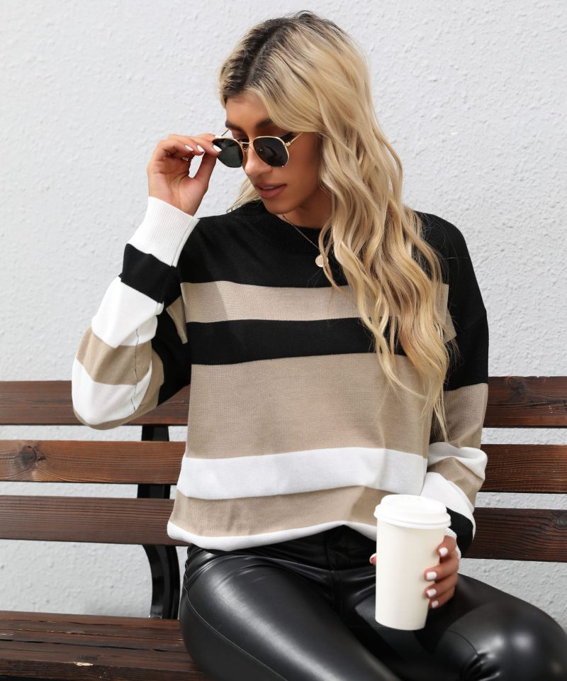 Autumn Women's Long Sleeve Color Matching Sweater - Image 5