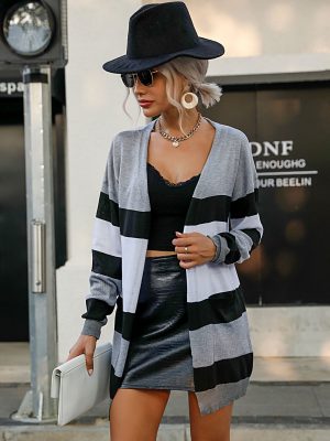 Autumn Women’s Long Sleeve Striped Coat Sweater