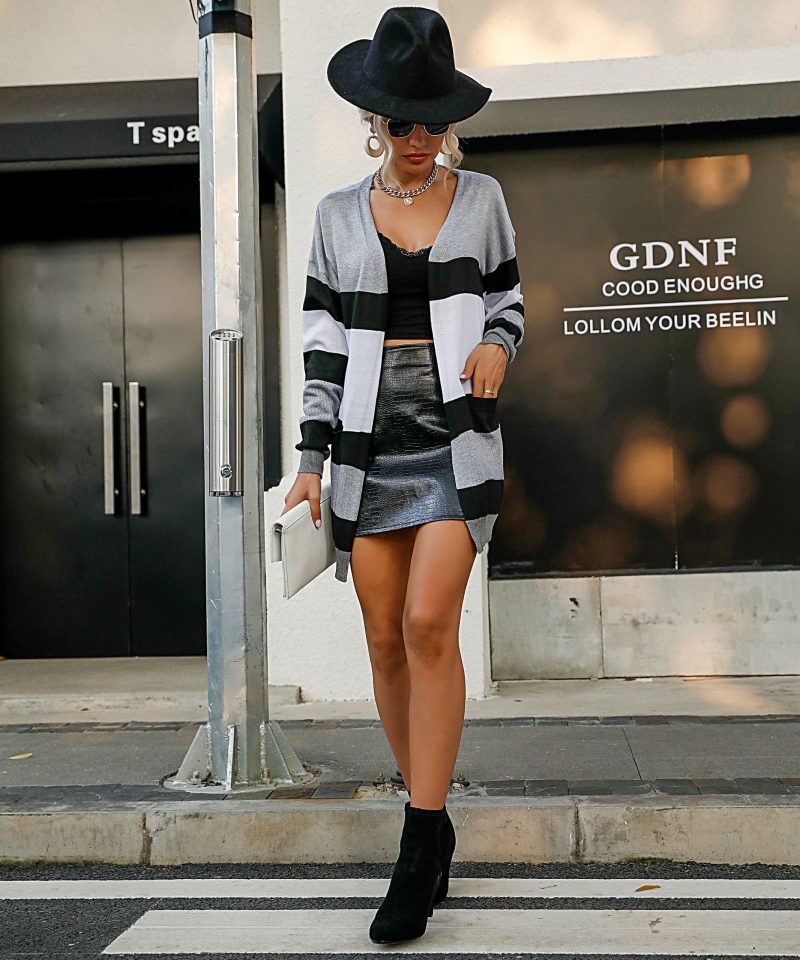 Autumn Women's Long Sleeve Striped Coat Sweater - Image 4