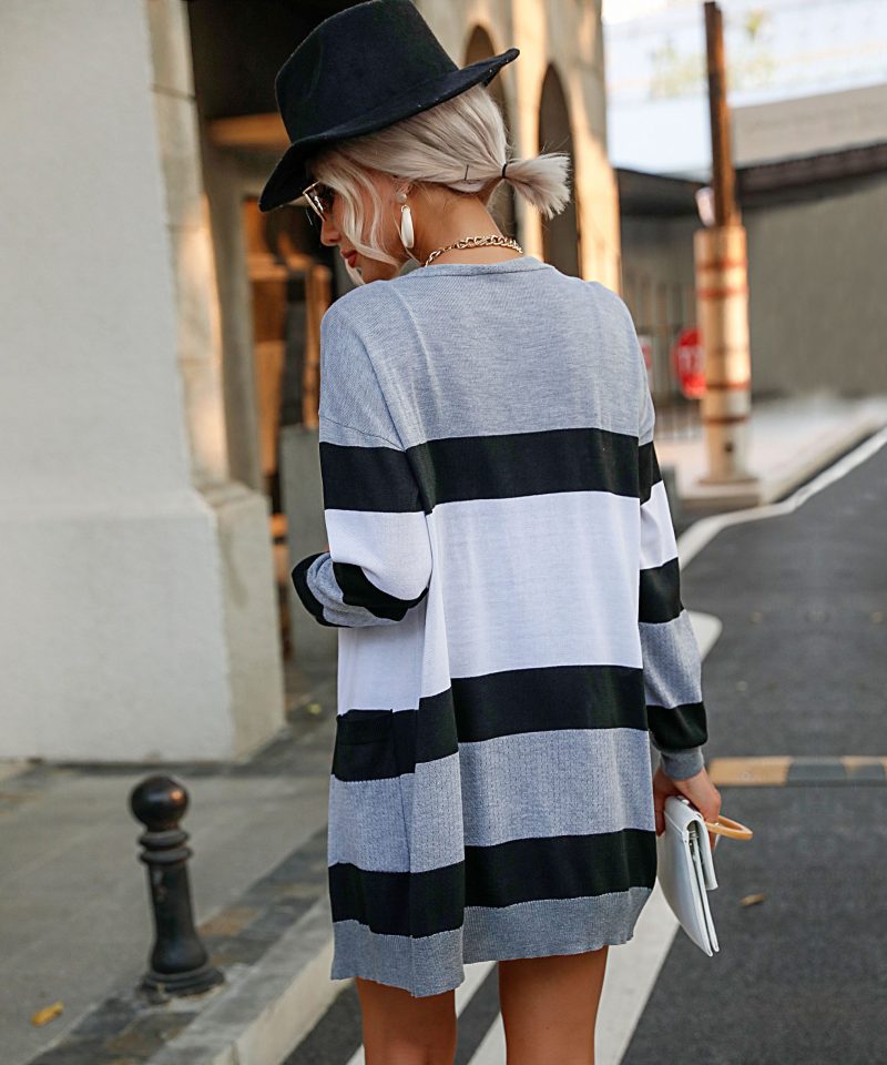 Autumn Women's Long Sleeve Striped Coat Sweater - Image 7