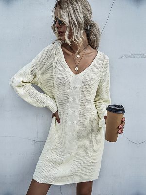 Twist Long Sleeve Knit Wool Dress