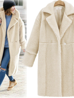 Classic White Mid-Length Woolen Coat for Women – Autumn/Winter Essential