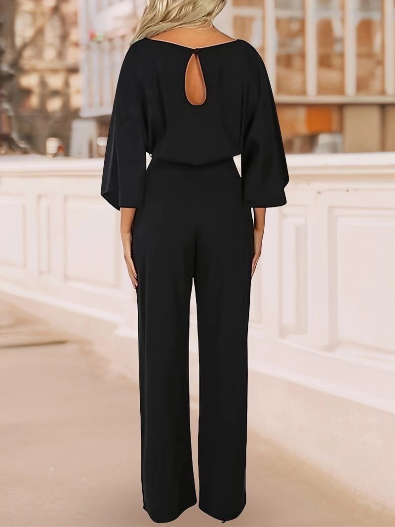 Round Neck Solid Color One-Piece Trousers - Fall - Image 3
