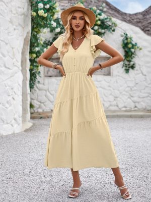 Fresh V-Neck Ruffle Dress – Casual Summer Trendiness