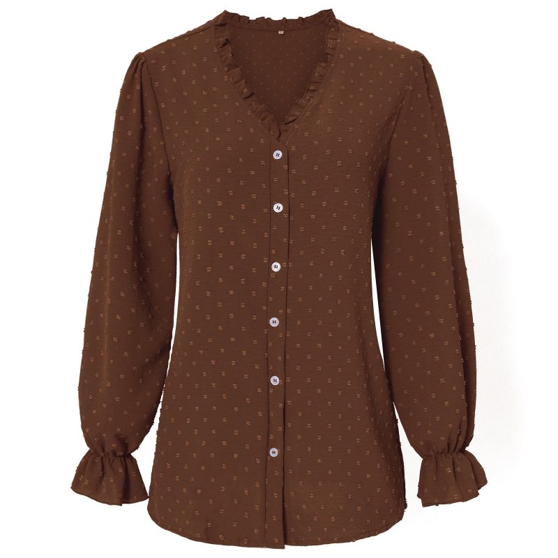 All-Matching V-neck Shirt: Polka Dot Casual Charm" - Image 4