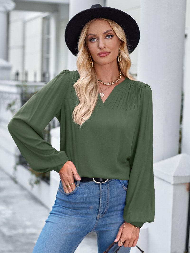 Trendy Slim Fit V-Neck Long Sleeve Top - Image 2