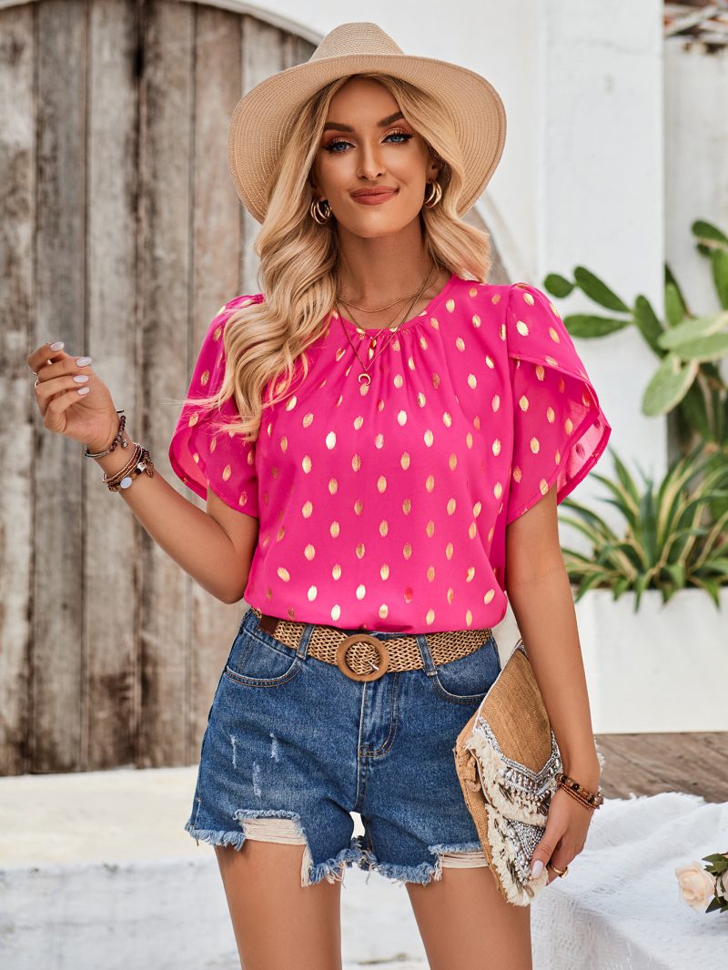 Polka Dot Pinch Pleated Top - Summer - Image 4