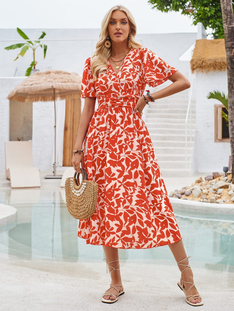 Floral Print Waist-Controlled Dress - Summer - Image 3