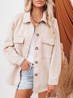 Casual Suede Long Sleeve Coat – Autumn/Winter