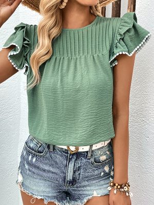 Chic Ruffled Green Shirt for Women