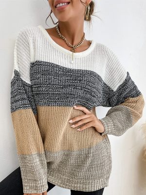 Loose Color Matching Long-Sleeved Sweater