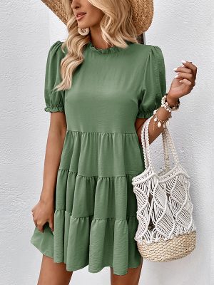 Slim Pleated Solid Color Summer Dress for Women