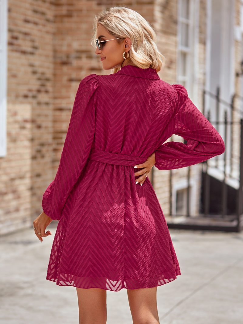 Tied Waist Long Sleeve Dress - Winter Elegance - Image 5