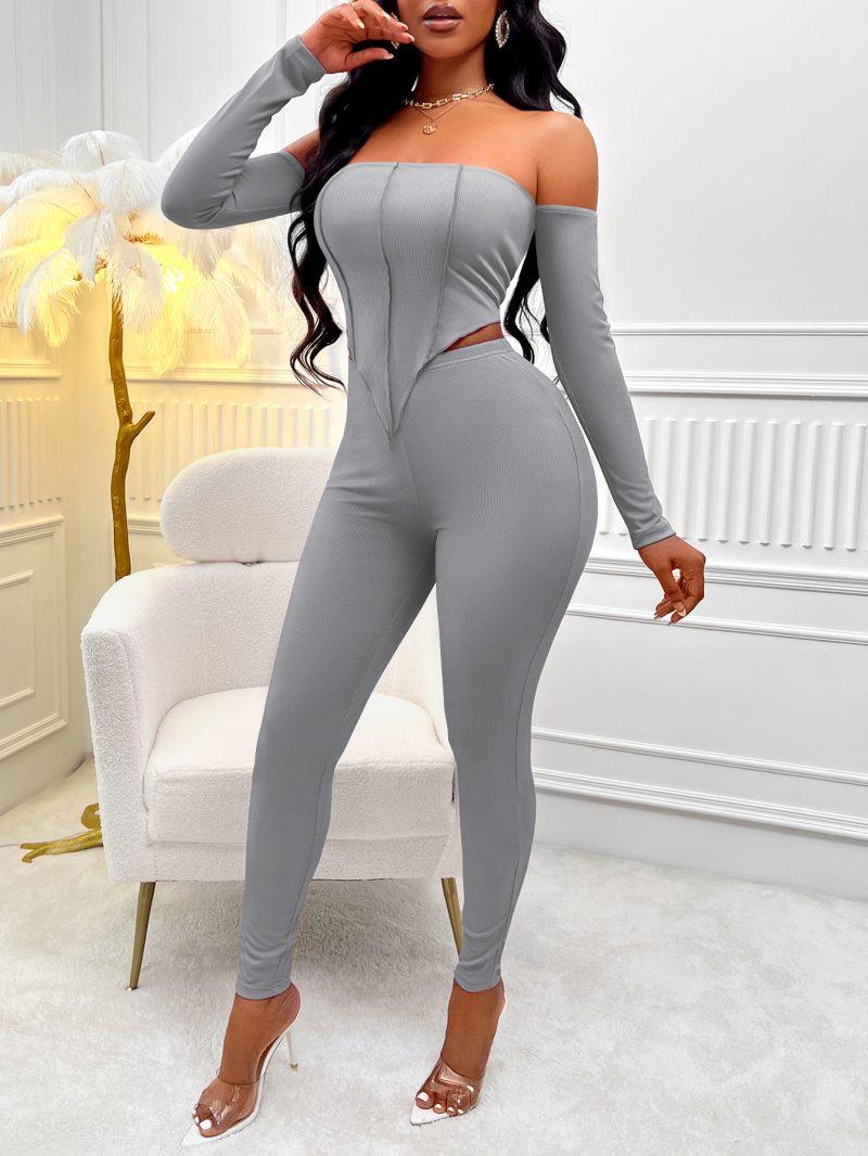 Solid Color Off-Shoulder Suit - Fall/Winter Sexy - Image 2