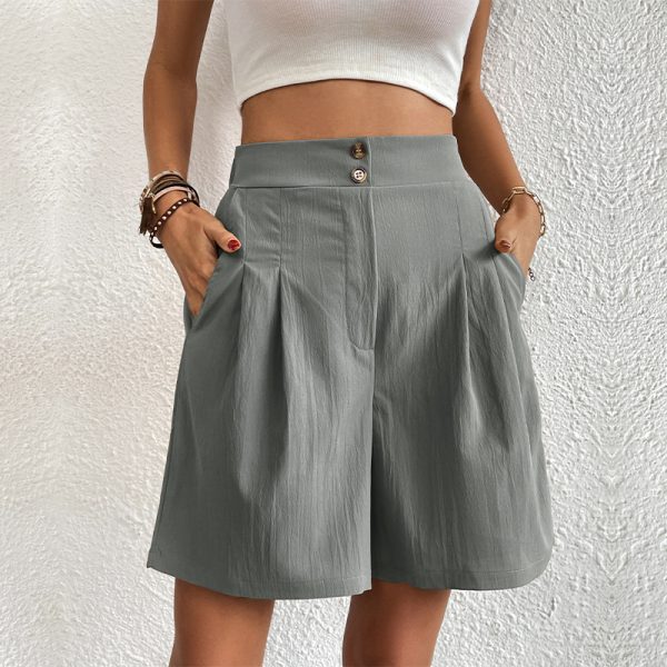 High-Waisted Shorts - Women's Solid Color Summer Wear - Image 3