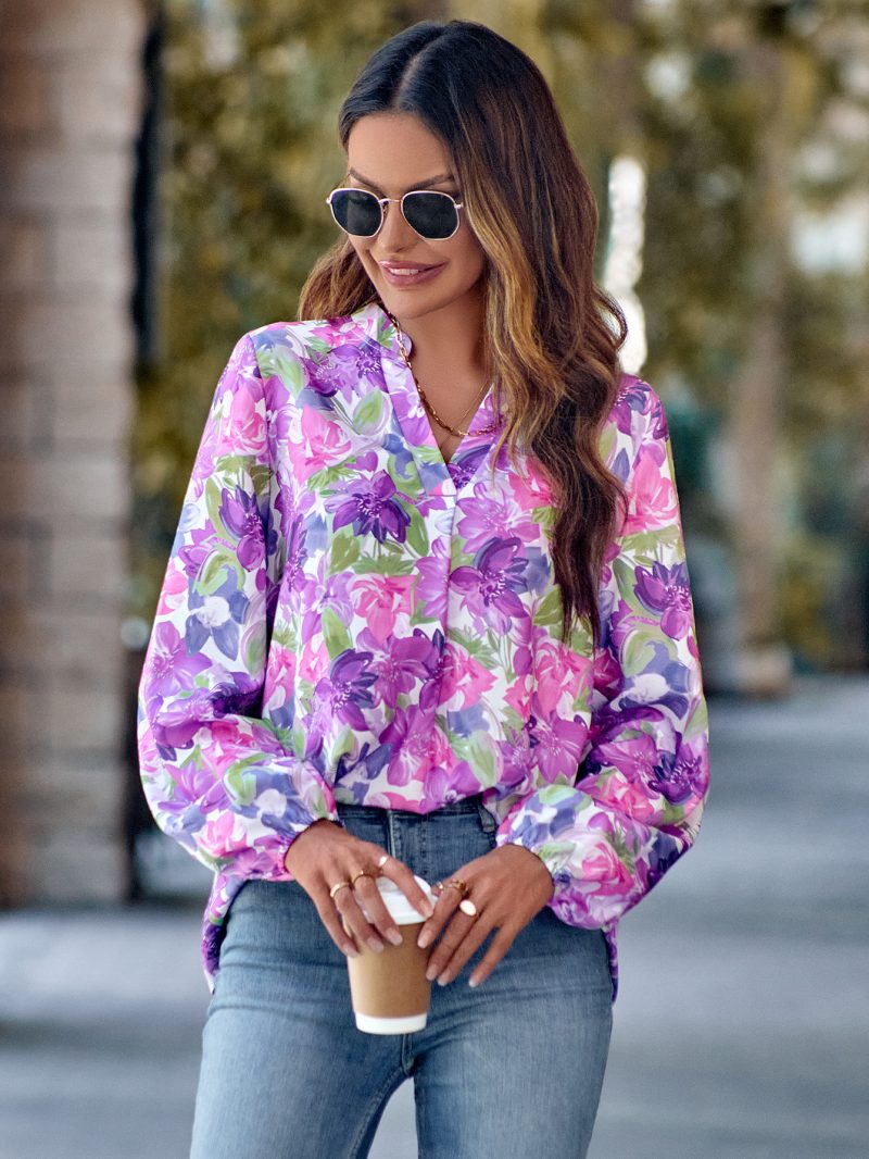 Printing V-Neck Slim Fit Long Sleeve Top - Image 3