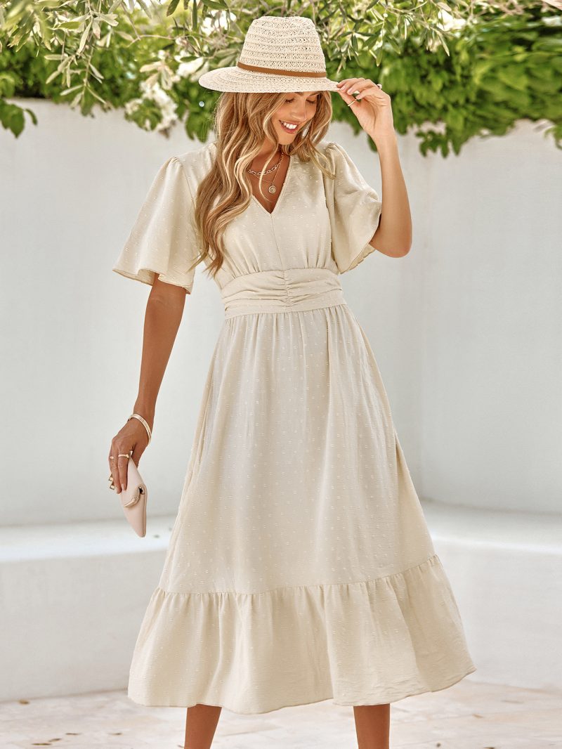 V-neck Ruffle Sleeve Maxi Dress - Summer - Image 2