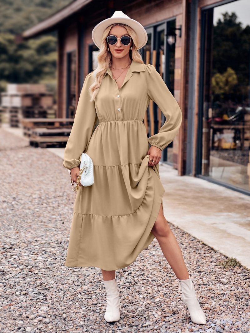 Casual Shirt Collar Long Sleeves Dress - Image 3