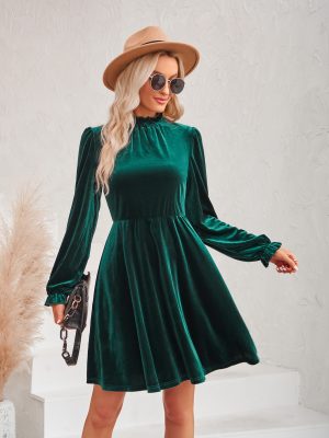 Turtleneck Velvet Dress for Winter